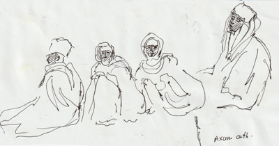 A la sortie de la cathédrale, Femmes assises